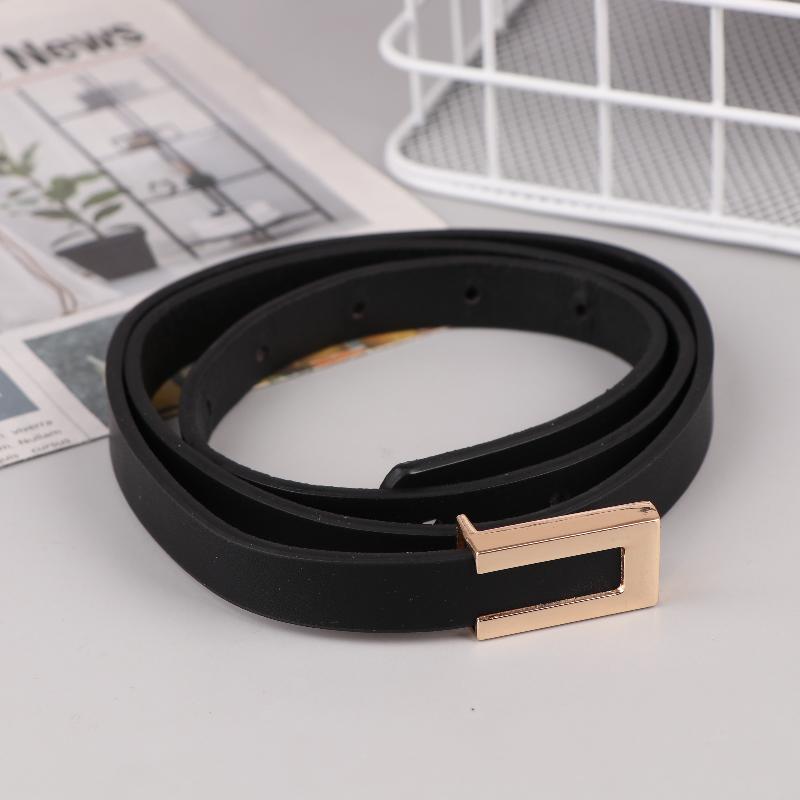 Women Thin Belt Black Gold Silver Metal Buckle Belt Pu Casual Leather Waist Belt Trouser Dress Decoration Waistband