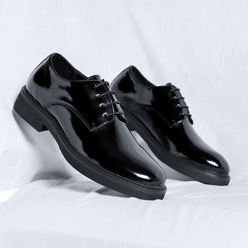 

Кожаные туфли мужские летние 2025 новые британские деловые туфли дерби черные мягкие повседневные мужские туфли 8158-R 38 чёрный