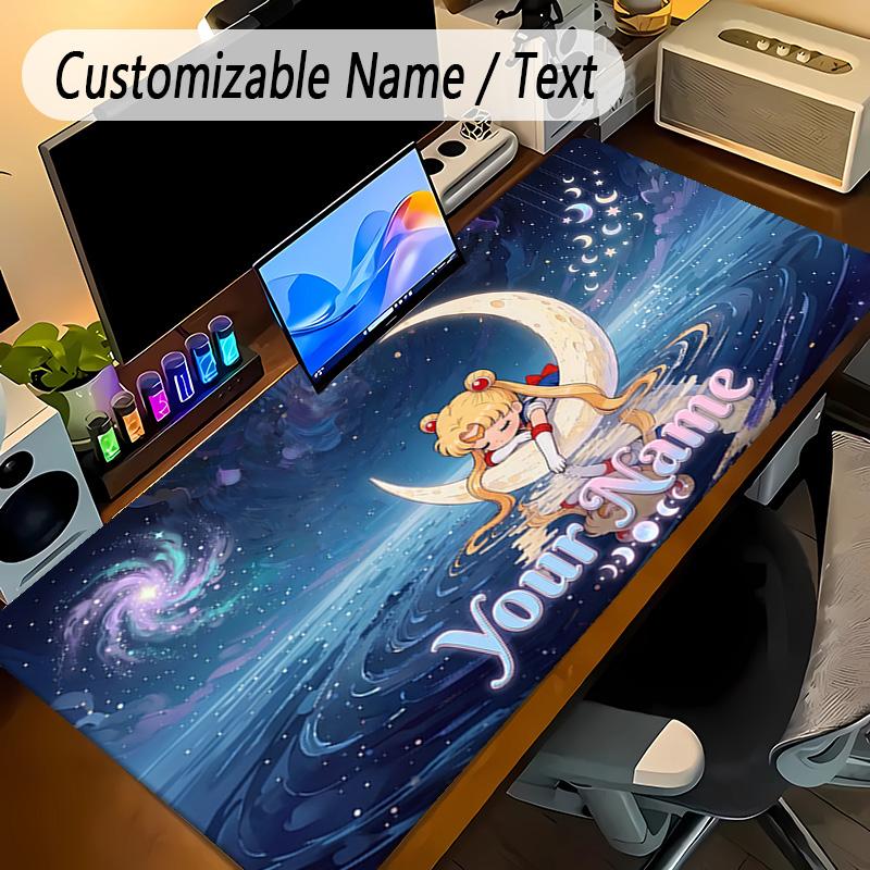 Großes MauspaddSailor Moon Benutzerdefinierter Name Text Personalisierte Schreibtischmatte Rutschfeste Gaming-Matte