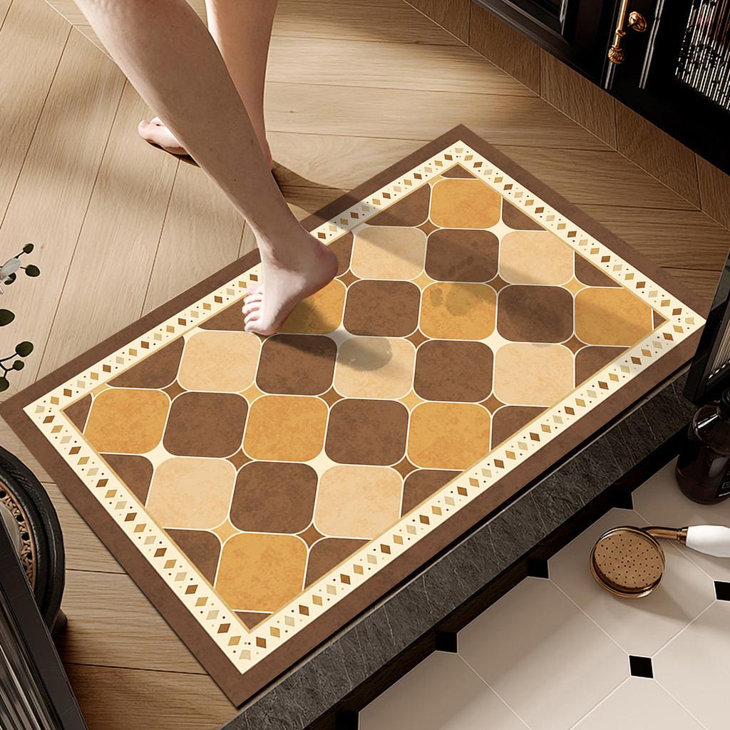 Retro wind diatom mud floor mat household bathroom door bathroom floor mat water absorption quick drying dirt resistant non-slip mat