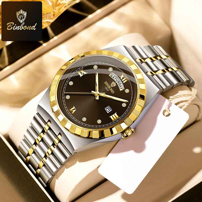 BINBOND New Luxury Wristwatch For Men Fashion Stainless Steel Date Quartz Man Watch Waterproof Luminous Casual Men's Watch
