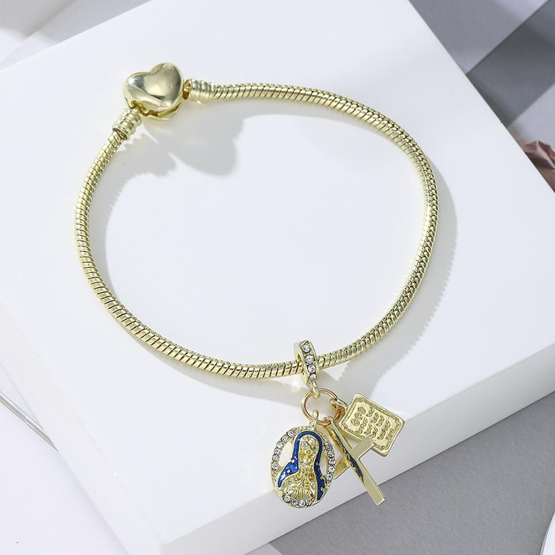 

Fashion Gold Color Ballet Ladies Heart Cross Pendant Bracelet Closed Ladies Exquisite Banquet Party Zircon Gift