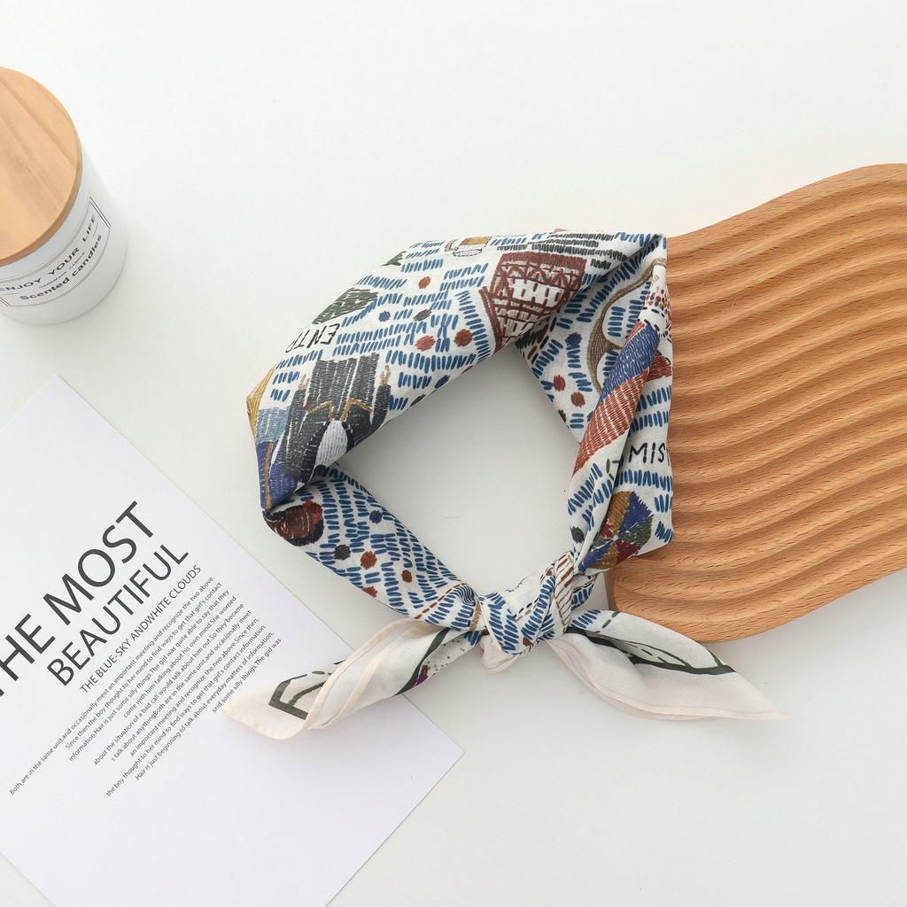 Pure Cotton Hand Towel Floral Bag Korean Style Retro Small Square Scarf Headscarf Women's Summer Good Match Scarf Outer Wear
