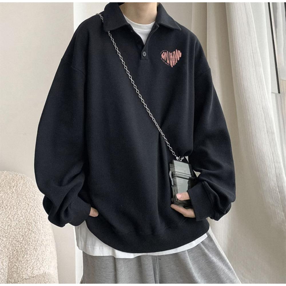 

Американский ретро воротник поло мужской весна и осень Ins новый популярный стиль простой свободный длинный рукав повседневный лацкан свитер для мужчин 2XL