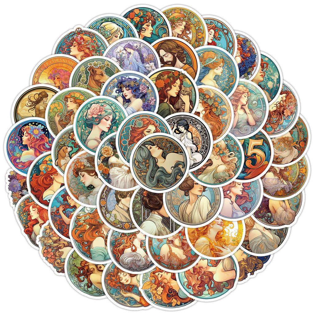 Retro Oil Painting Graffiti Stickers - 50/100 Sheets Waterproof Decorative Stickers for Stationery and Water Bottles