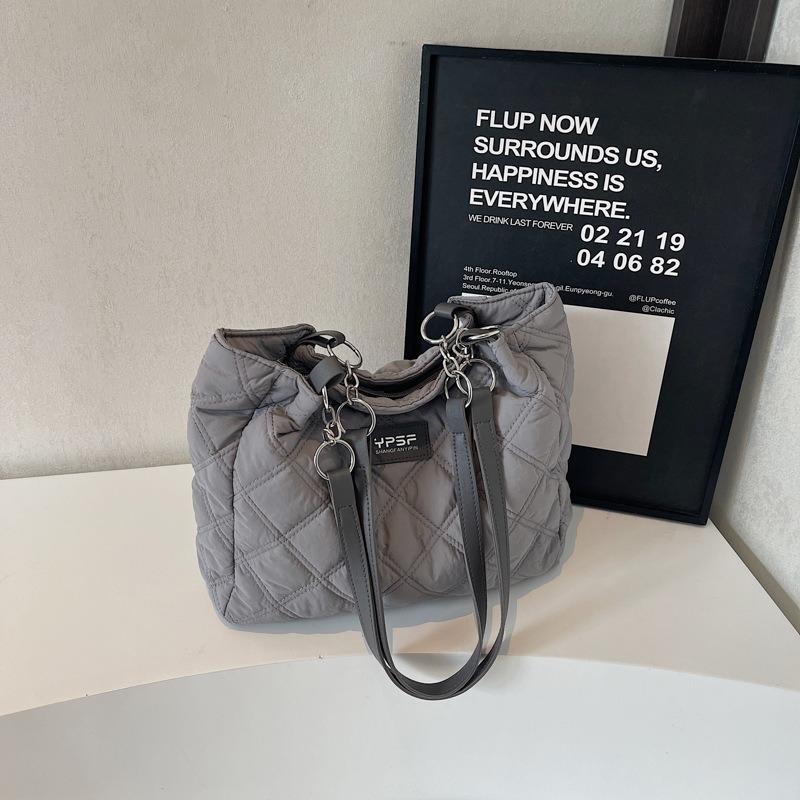 New Large-capacity Cotton Clothing Bag Fashionable Solid Color Simple Diamond Embroidery Thread Shoulder Bag Casual Commuter Hand