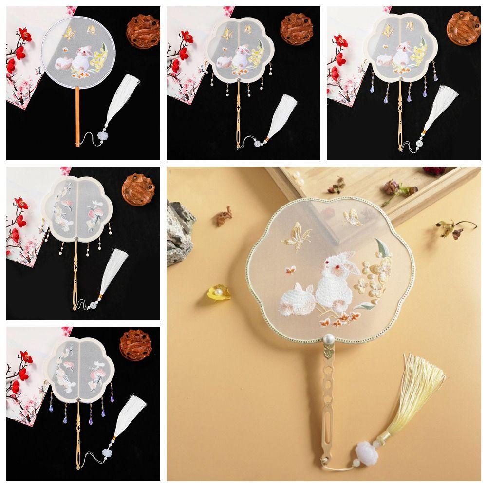 

Нескладной веер для вышивки Длинная ручка Веер в китайском стиле Кисточка Невеста Веер Свадебное представление