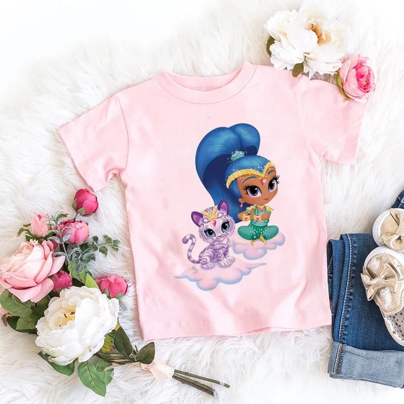 Kids Girl Pink Tshirt Baby Rainbow Kingdom Tops Toddler Tees Clothes Children Clothing Cartoon Short Sleeve Tshirt Casual Wear
