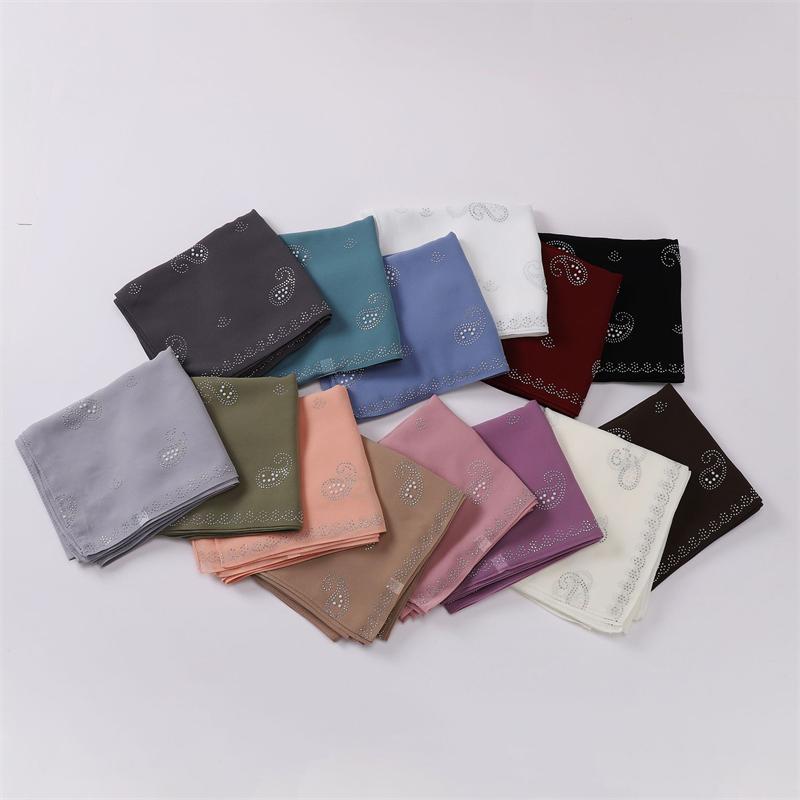 Bandanna Flower Pearl Rhinestone Chiffon Shawl Scarf High Quality Shimmer Beads Headband Wrap Foulard Muslim Hijab