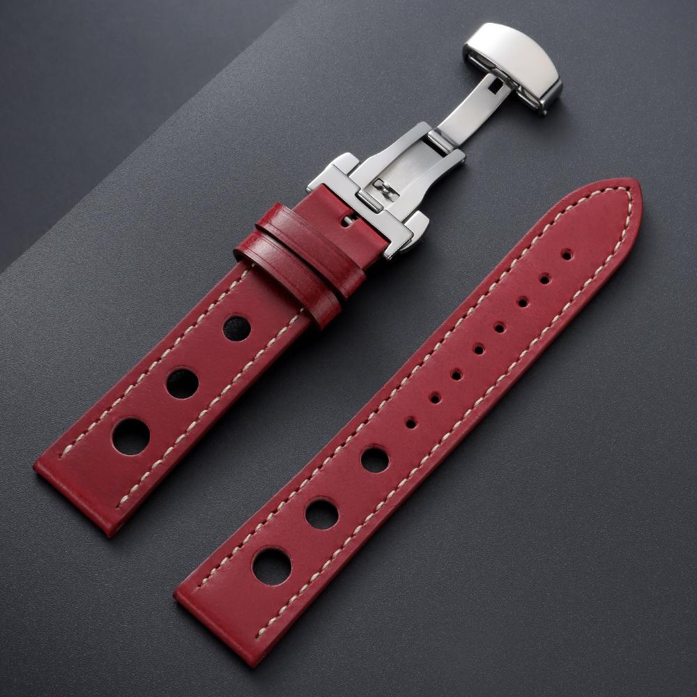 Curea de ceas din piele de vacă autentică 20mm 22mm Curea vintage din piele cu ceară de ulei pentru bărbați Femei Cataramă fluture Brățară universală respirabilă