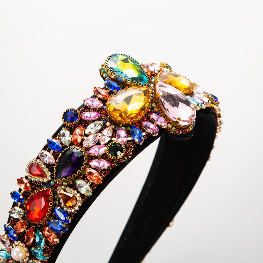 Statement Mixed Shape Colorful Rhinestone Headband Teardrop Gem Cluster Hair Hoop Extravagant Runway Show Party Hairbands Women