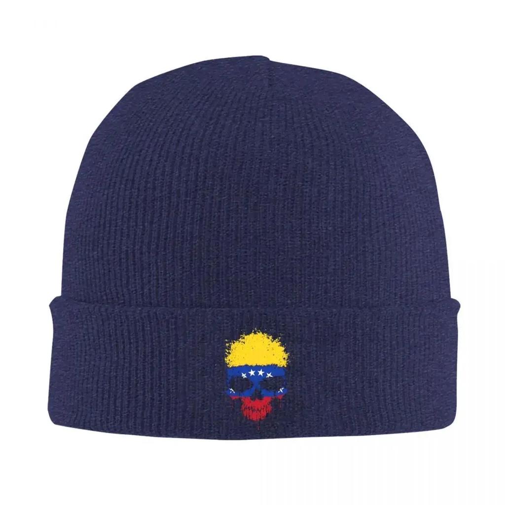 New NEW Chaotic Venezuelan Flag Splatter Skull Knit Hat Beanie Autumn Winter Hat Warm Hip Hop Venezuela Cap for Unisex Women