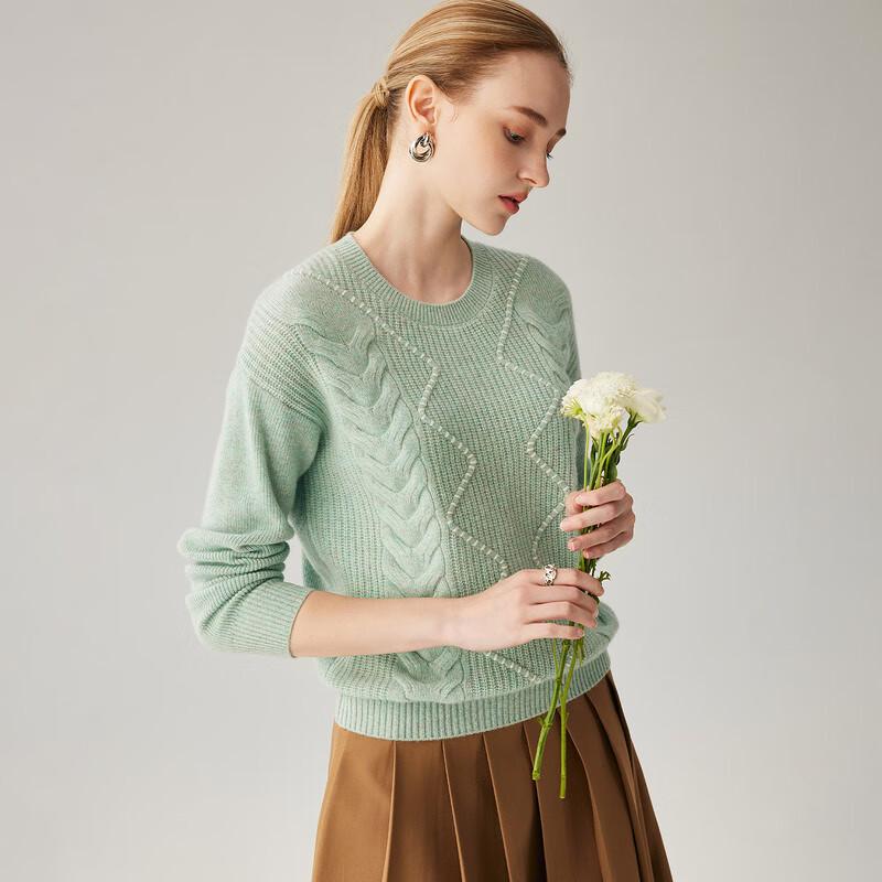 Zhaojun Women's 2025 A/W 100% Cashmere Crew Neck Cable Knit Pullover