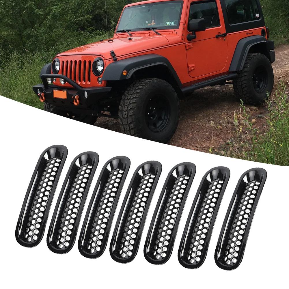 7pcs Black Car Front Bumper Mesh Grille Fits for Jeep Wrangler JK 20072017