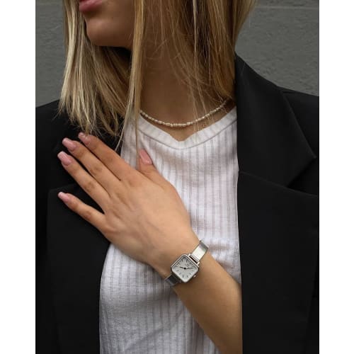 Daniel Wellington Quadro Studio Sterling Square Watch with Mesh Bracelet, White, 22x22mm, Retro.