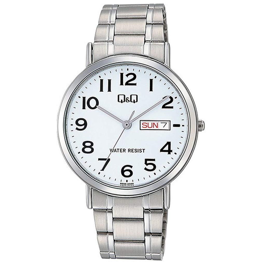 Citizen Q&Q Men s Analog Watch A202-204 Waterproof Metal Band White Date Day Display