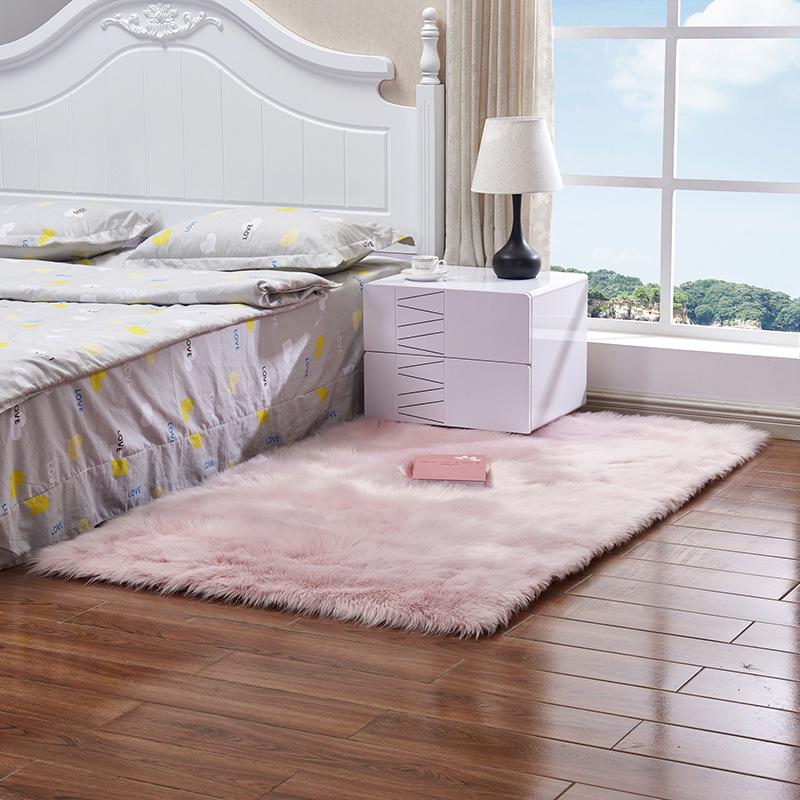 Modern Faux Fur Long Pile Carpet for Bedroom & Living Room - Machine Washable Solid Color Floor Mat