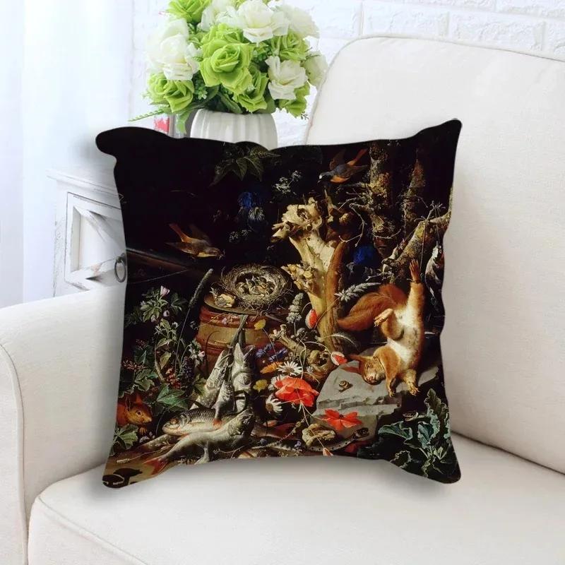 Retro Plant Flower Art Oil Painting Printed Pillow Case Home Decoration Bedroom Room Living Room Sofa Cushion Cover X