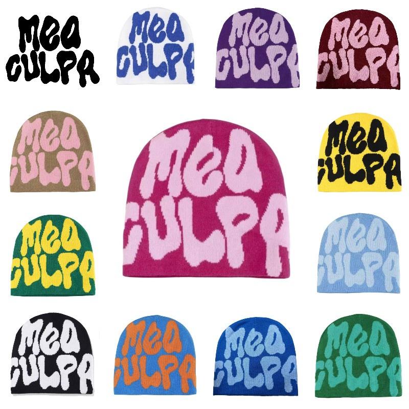 Mea Culpa Trendy Letter Print Beanies Knit  Hat Streetwear Cap Outfit Women Girl