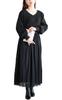 Gold Japan Plus Size Long Sleeve Knit Tulle with Ribbed Size Size 4L Women's Dress, V-Neck, Stretch, Fall/Winter/Spring, Sum-0017, Black,