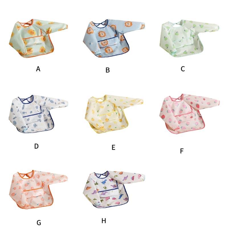 Miękki Lekki Śliniak do Karmienia Dziecka z Pełnym Zakryciem Rękawów, Wielofunkcyjny Fartuch z Kieszenią na Jedzenie dla Niemowląt i Małych Dzieci