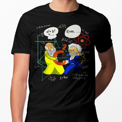 Pythagoras Fight Einstein Funny Physical Science Black Unisex T-shirts
