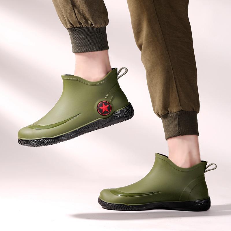 New men's rain shoes low-top rain boots trendy men's fashion water shoes four-season velvet waterproof outer wear
