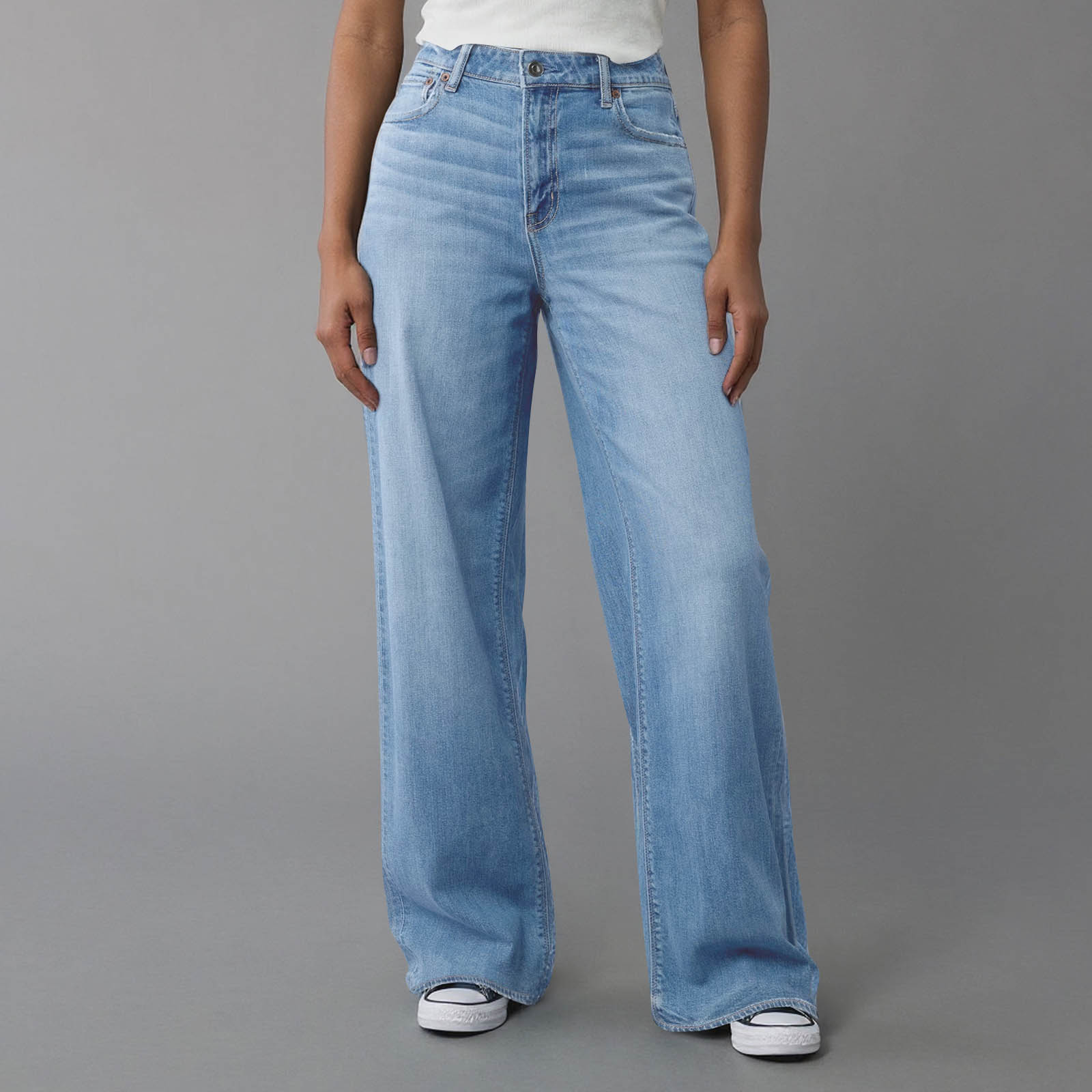 

Womens High Waisted Jeans Stretchy Flared Straight Leg Loose Trendy Hem Denim Pants XL небо синє кольору