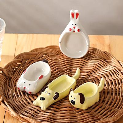 Women Sauce Dish Creative Cartoon Dog Shape Ceramic Cat Flavor Plate Cute Chopstick Rack Rabbit Soy Plates