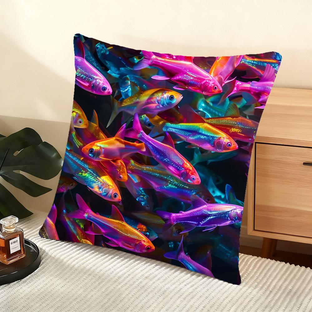Abstract Fish Pattern Cushion Cover Soft Short Plush Pillow Cover Smooth Cozy Texture Aesthetic Cushion Case Home Decor