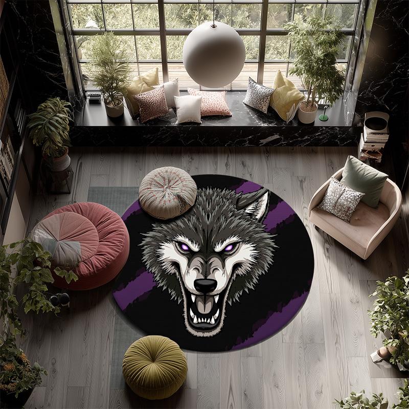 Wolf Head,Round Area Rug,Carpet Rug for Living Room Bedroom Sofa Playroom Decor,Non-slip Floor Mat