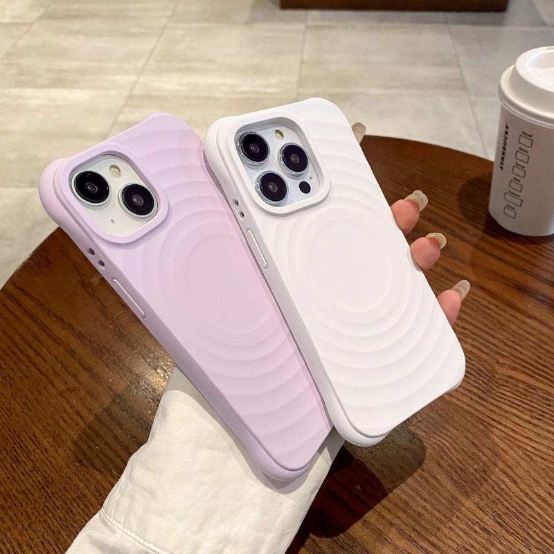 Magnetic Wave Texture Liquid Silicone Case IPhone 16 Pro Max 15 Series Slim Shockproof Pure Color Cover