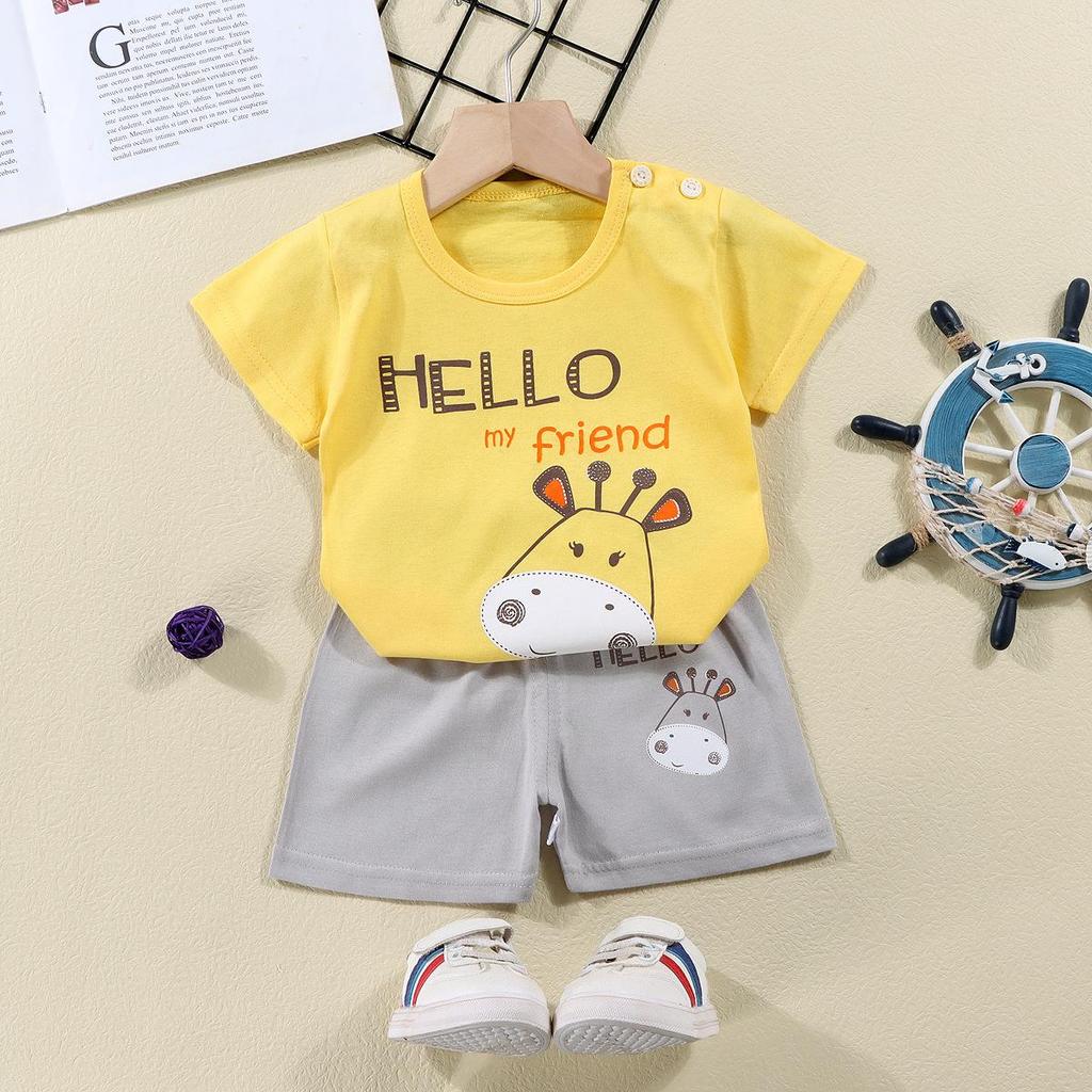Kids' Summer Cotton Two-Piece Set: Cartoon Short Sleeve & Shorts for Toddlers