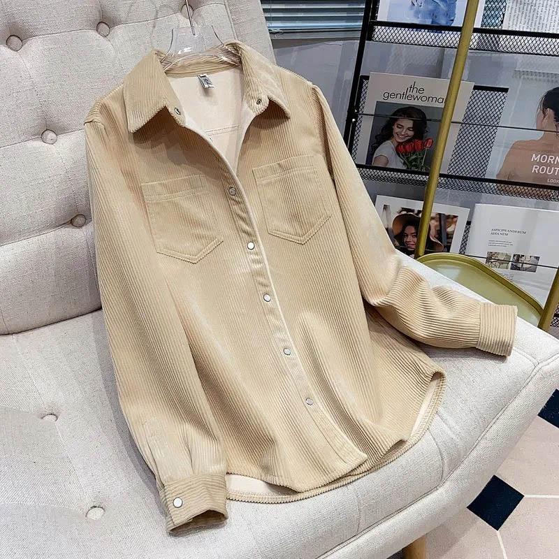 Padded Shirt Women Coat Winter Thickened Casual Velvet Solid Color Long-sleeved Shirt Jacket