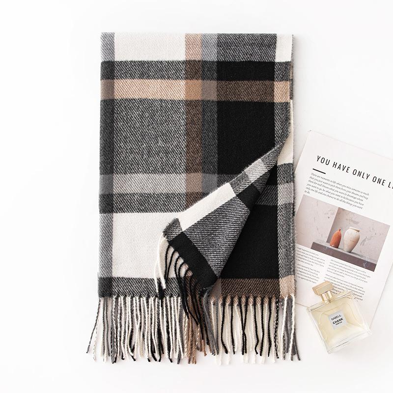

Large Size Plaid Imitation Cashmere Scarf Autumn and Winter Korean Style Versatile Japanese Style Warm Student Couple Scarf Men s High End Sense 65*200cm