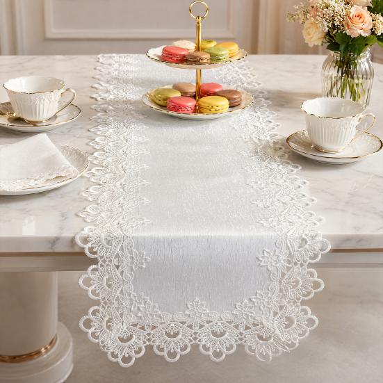 White Lace Table Runner Vintage Rustic Table Runner for Wedding Bridal Shower Baby Shower Party Decorations