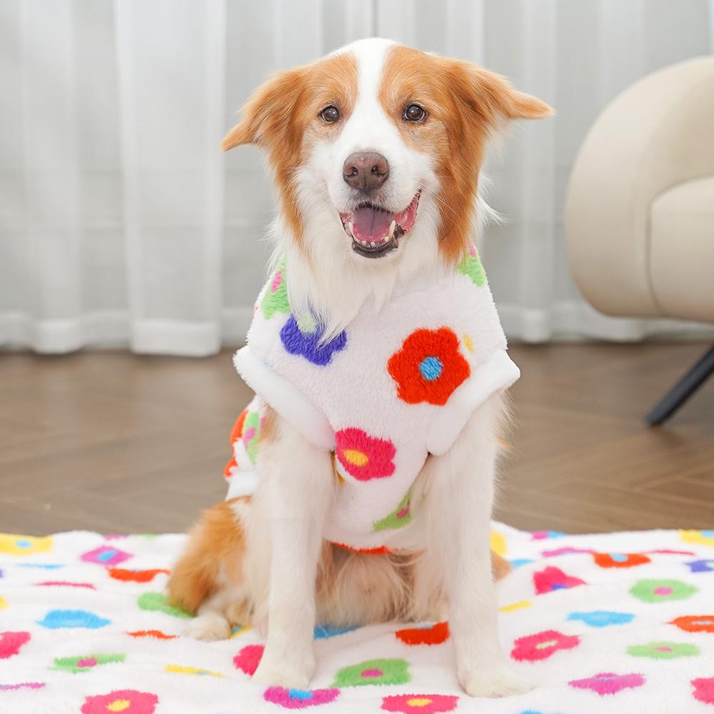 Pet Clothes Autumn and Winter New Cotton Clothes Plush New Flowers Plush Golden Retriever Big Dog Golden Retriever Cat Products