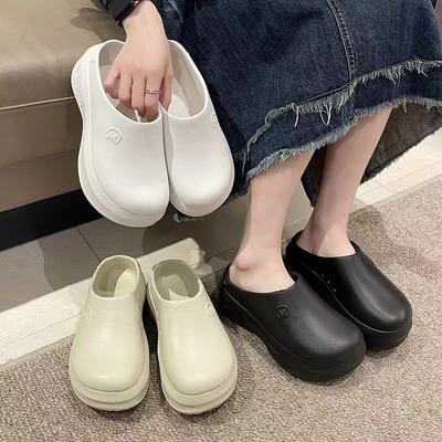 Height-increasing Chef Shoes Integrated Slippers Thick-soled Bag Head Wear New Lightweight Non-slip Hole Shoes Half Slippers Women