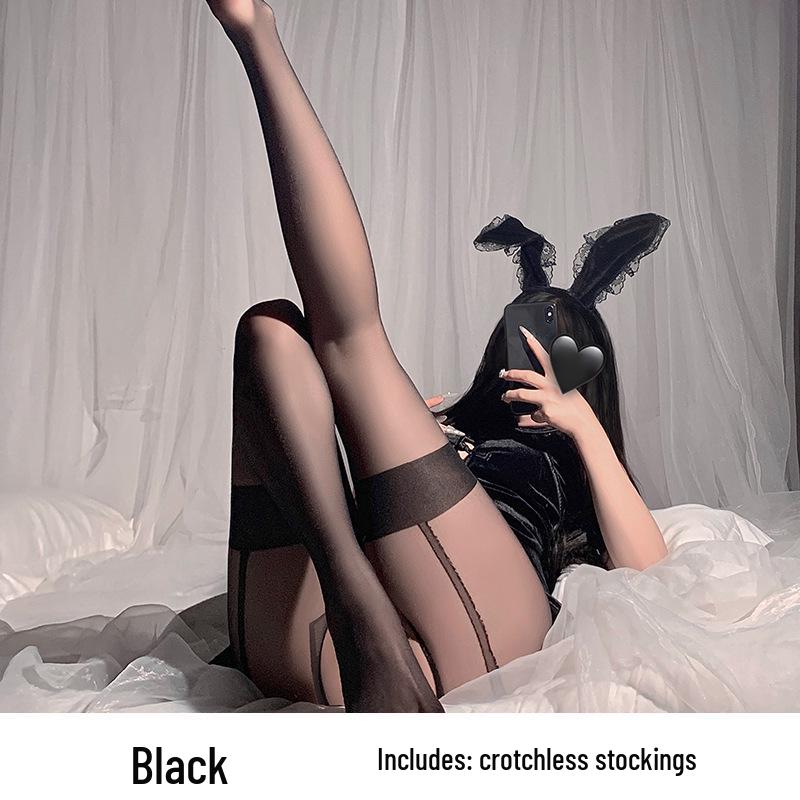Ziqu Fun Lingerie: Sexy Fake Garter Open Crotch Pantyhose with Color Block 5036.