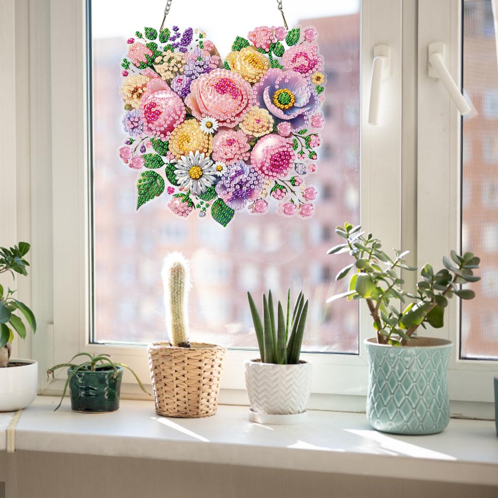 4Pcs Flower 2D Flat DIY Diamond Painting Kits Single Side Drill Hanging Gem Art Paintings Charm Crystal Painting Crafts Kit