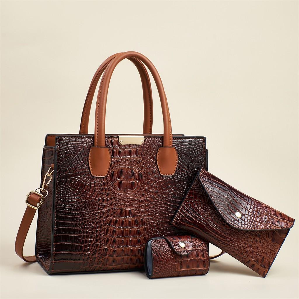 Fashion Solid Color Crocodile Texture Women Casual Shoulder Bag Three Piece Set For Daily Use And Office Commuting