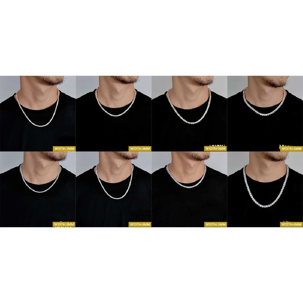 ICEBLING 3/4/5/6MM Round Cut CZ Stone Tennis Necklace Iced Out Single Row Cubic Zirconia Necklace for Men Women Hip Hop Jewelry