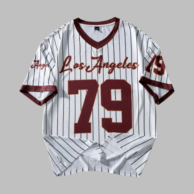 Sportovní ležérní tričko s potiskem volného střihu Krátkorukávé tričko s vertikálními pruhy Retro baseballový styl Rychleschnoucí topy