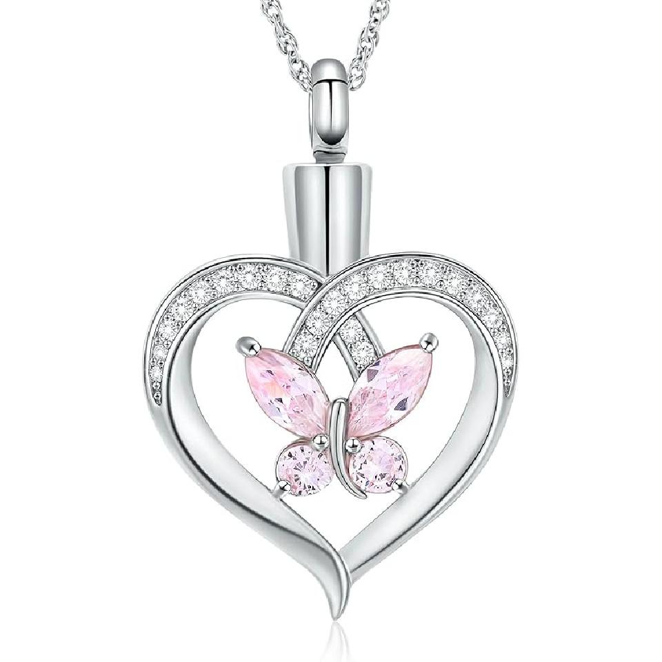 Imrsanl Butterfly Urn Necklaces for Women Girls Birthstone Cremation Jewelry Urns Pendant for Human Ashes Memorial Locket Keepsake Jewelry