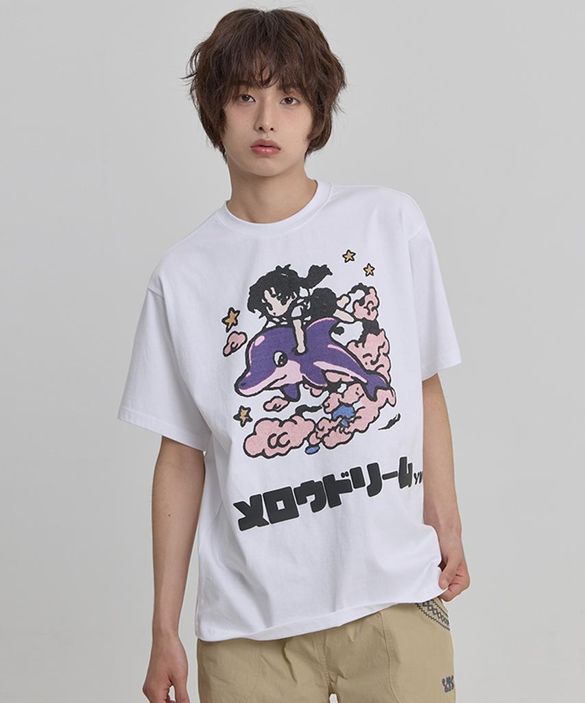 WAIKEI Mellow Dream Cartoon Short Sleeve T-Shirt White
