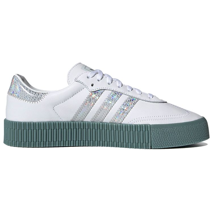 Adidas Originals Sambarose Synthetic Leather Low-Top Sneakers Women Sneakers White Blue FX6274