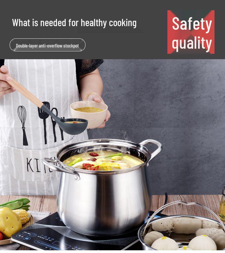 Thickened Stainless Steel Stockpot - Large Capacity for Braising, Boiling, and Steaming On Induction Cookers and Gas Stoves