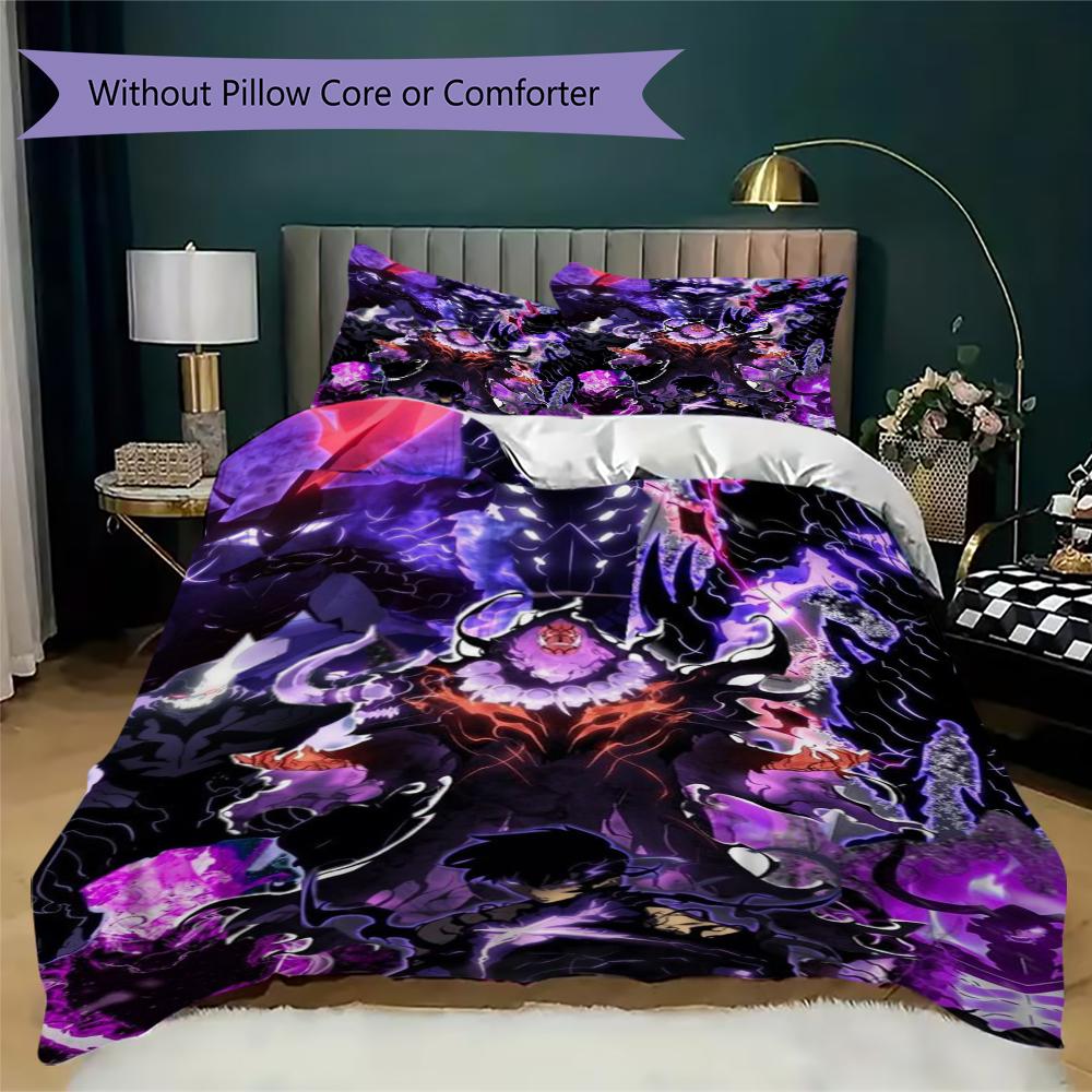Solo Leveling Pattern Bedding,Quilt Set Quilt Cover Pillowcase Home Birthday Gift(1 * Duvet Cover + 2 * Pillowcase, Without Core)_lx