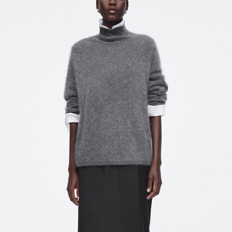 CS Fall and Winter New Arrival Women's Clothing Casual Straight-Leg Version Pure Color Turtleneck Cashmere Blend Knitting Sweater 1230575