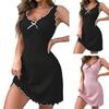 Women Nightgown Ruffle Trim U-Neckline Suspender Nightdress Soft Breathable Sleepwear Elegant Charming Home Dress